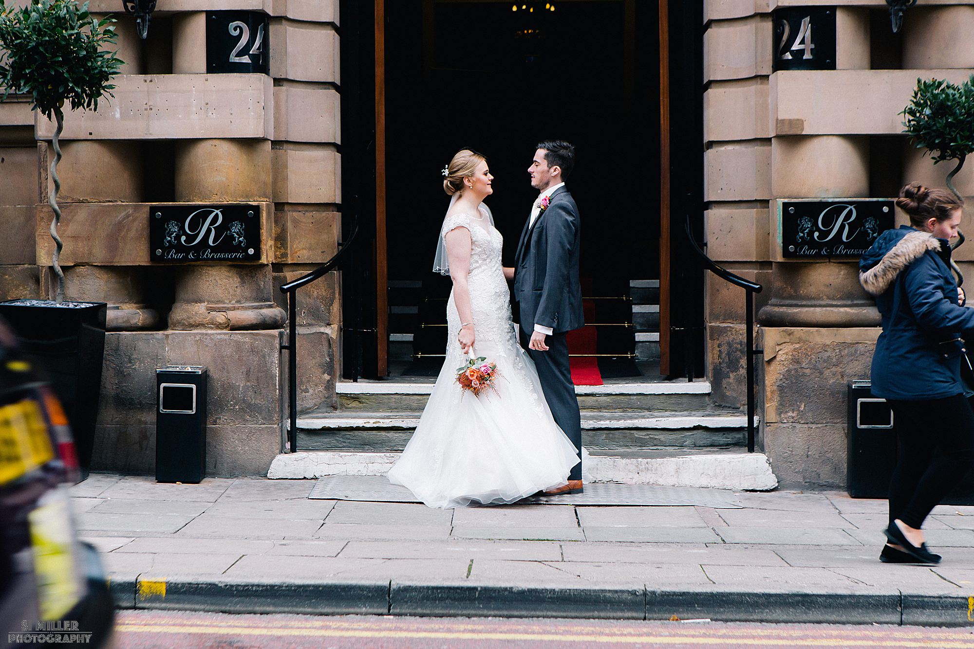 bride and groom outside Richmond Hotel Liverpool